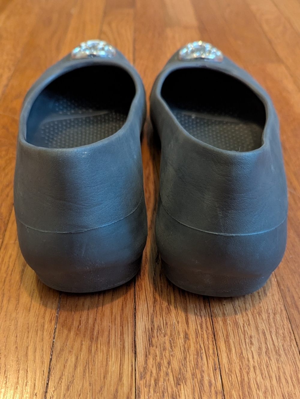 CROCS Dark Grey Slip-On Ballet Flats with Silver Logo Accent - Picture 4 of 8